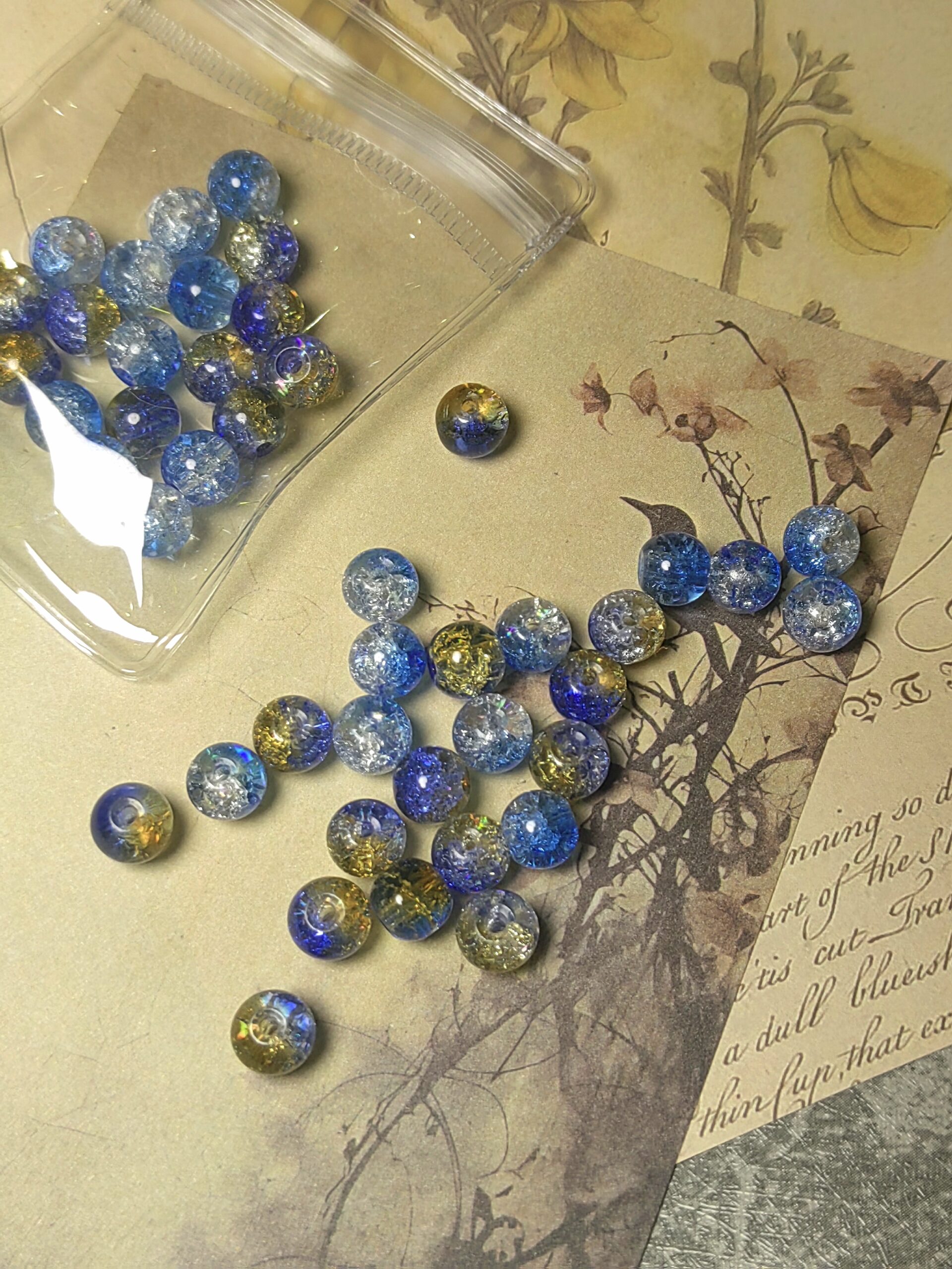 Blue cracked beads
